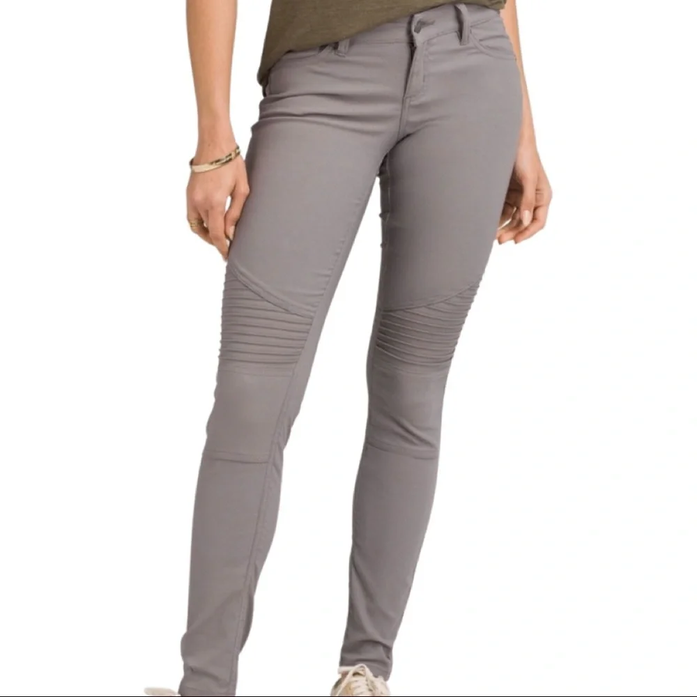 PRANA Brenna Moto Stretch Skinny Pants Mid Rise Gravel Nylon Size 2 - Picture 1 of 15